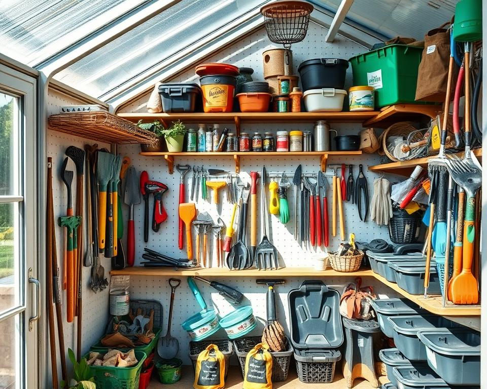 Greenhouse tool storage and organisation Greenhouse tool storage and organisation