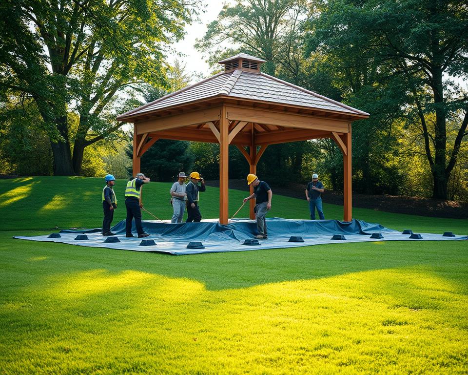 Lawn protection during gazebo installation