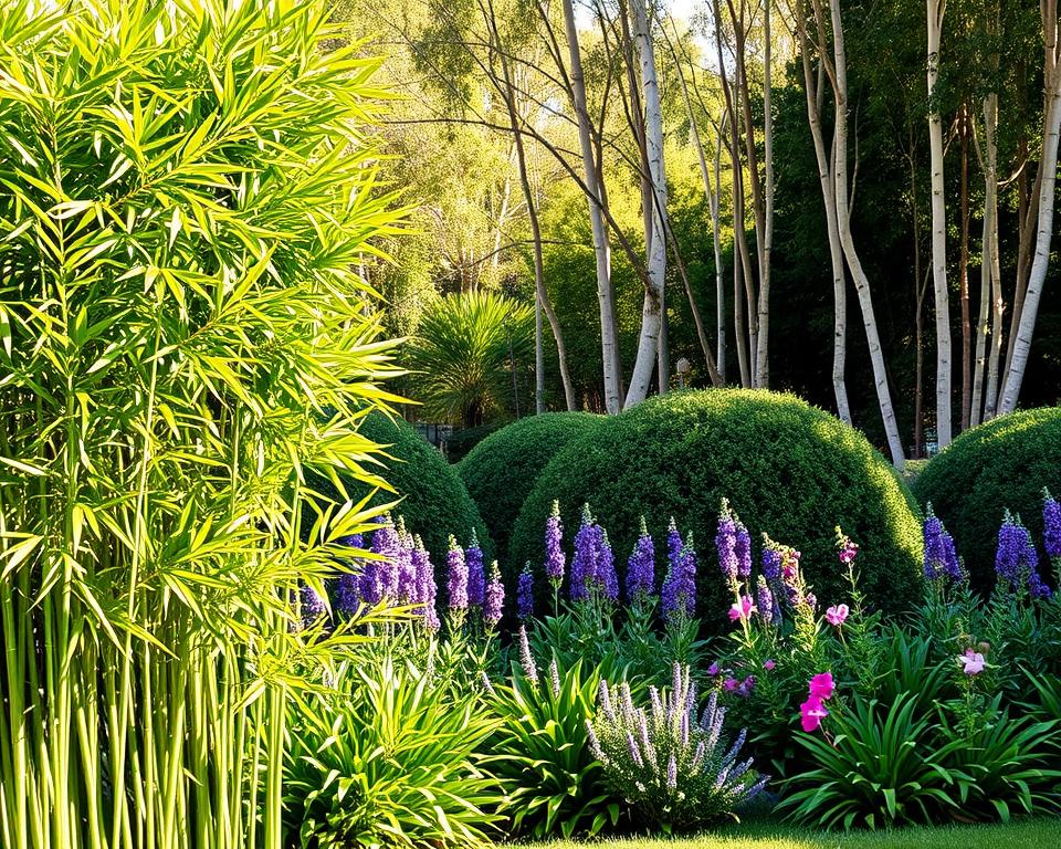 Natural privacy screens in garden landscape